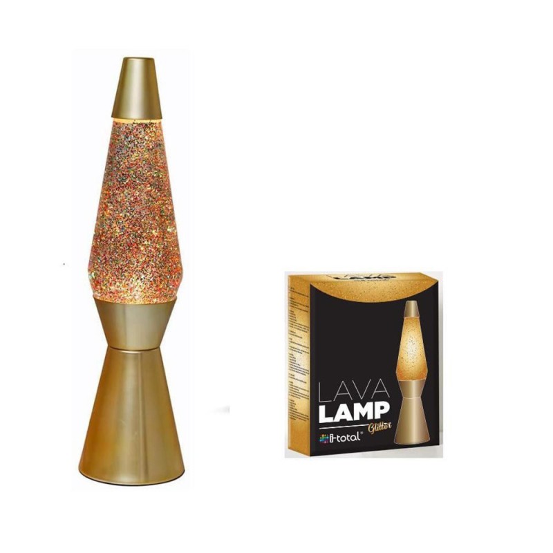 Lampe lave Gold glitter 40 cm or en acier et en verre