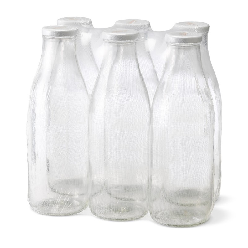 PEGANE Lot De 6 Bouteilles En Verre 1000ml – Capsule Twist-Off Argentée Pour Jus & Smoothies