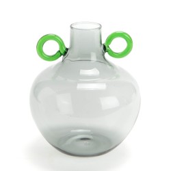 Vase rond gris anse verte 