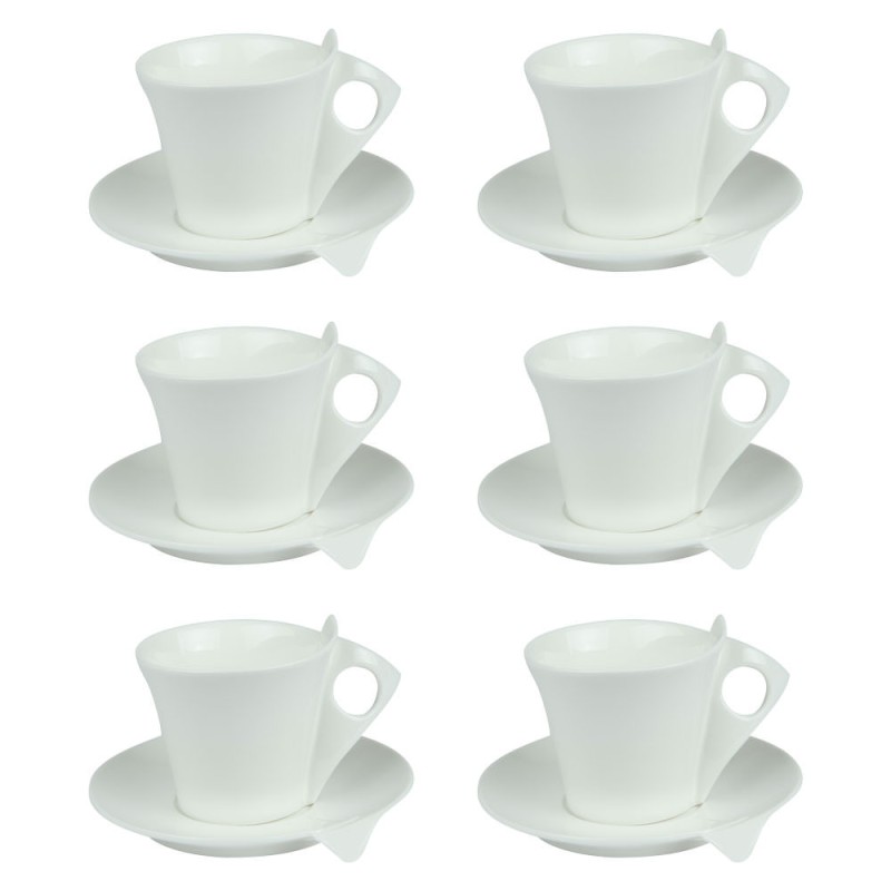 Set de 6 Tasses à Café/Thé avec Dessous de Tasses en Porcelaine