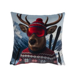 Coussin imprimé cerf au ski...