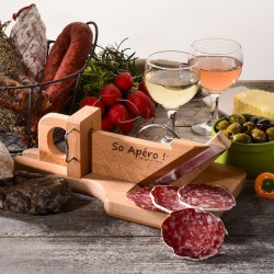 So Apéro - Guillotine à Saucisson - Le Plateau - Plateau Apéro en Bois Brut  - Lame en Acier Inoxydable - L'authentique guillotine à saucisson conçue en  Savoie - Fabrication 100% Française : : Cuisine et Maison